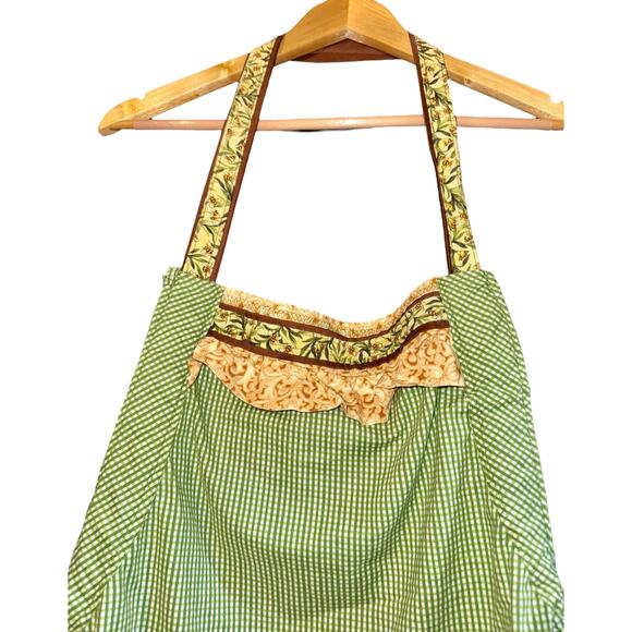 Handmade Bee Apron Adult Size Green Yellow Spring Summer Country Cottage Ruffle - Picture 3 of 8